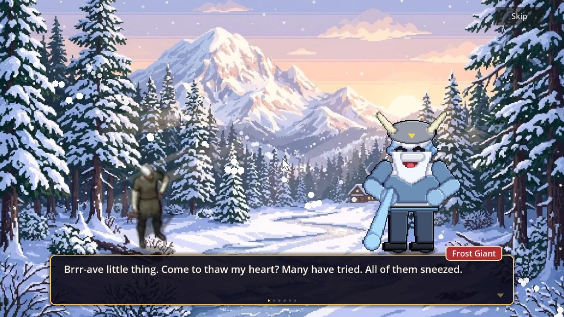 A boss meeting the hero in the snow